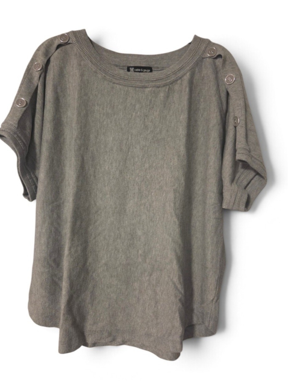 Cable & Gauge Gray Button-Shoulder Knit Top